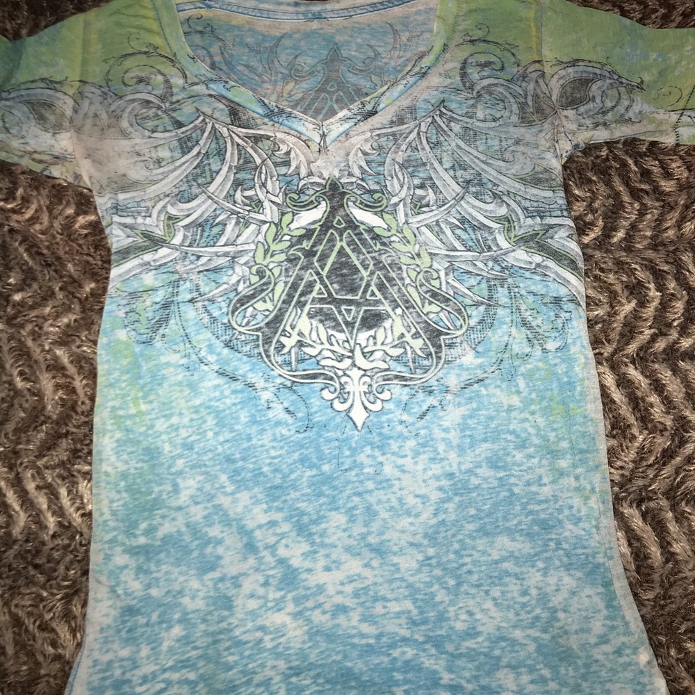 Blue and green tee